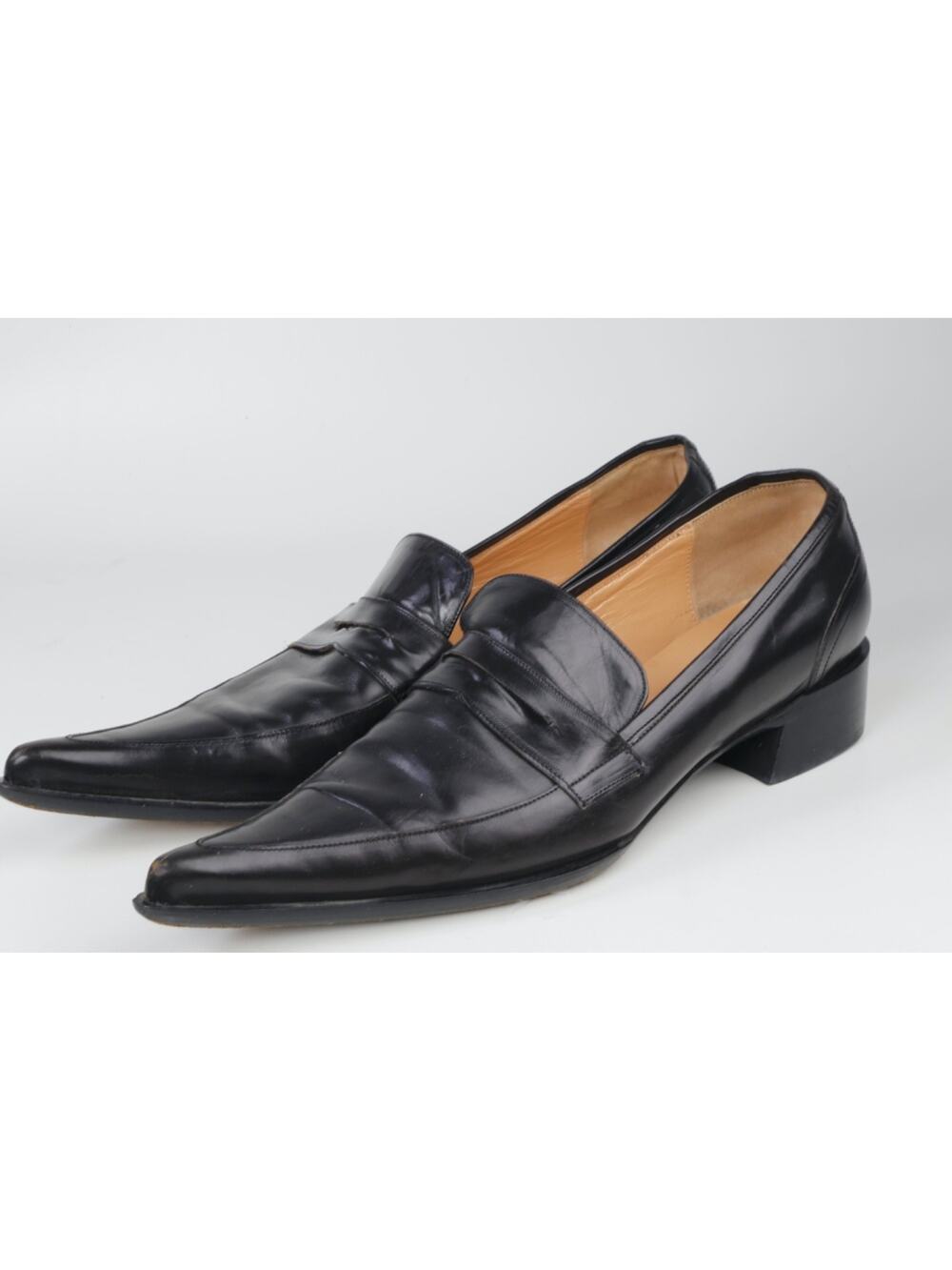 Vintage Michele Lopriore Black Leather Pointed Toe Penny Loafers Shoes Size 40